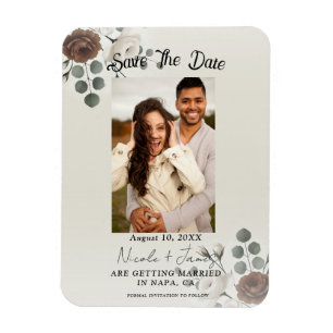 Creme Mocha Modern Floral Save the Date Magnet