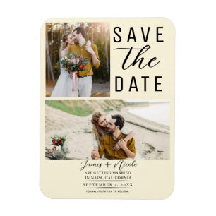 Creme Modern 2 Fotos Save-the-Date Hochzeit Magnet