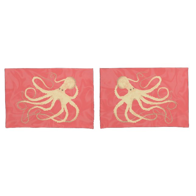 Creme Octopus auf Korallen - 2 Standard Pillowcase Kissenbezug (Vorderseite-Set)