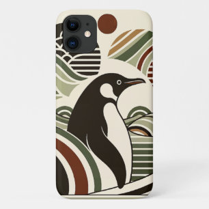 Creme Olive Green Maroon Pinguin Wellen im Art Déc Case-Mate iPhone Hülle