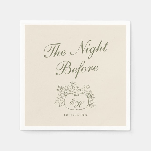 Creme-olivfarbene Monogramm-Probenabendservietten Serviette (Vorderseite)