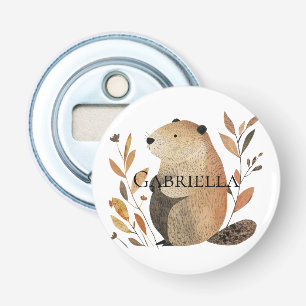 Creme Orange Brown Beaver mit Blätter Flaschenöffner