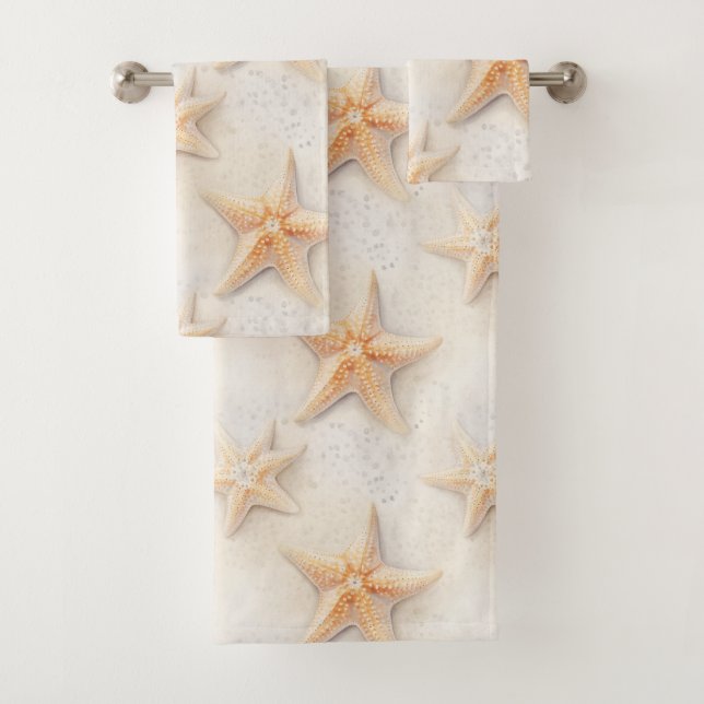 Creme Peach Beach Starfish Badhandtuch Set (Insitu)