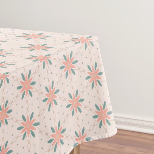 Creme, Peach und Sage Green boho Blumenmuster Tischdecke (Beispiel)