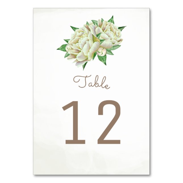 Creme Peony Blume Tischnummer Cards (Vorderseite)