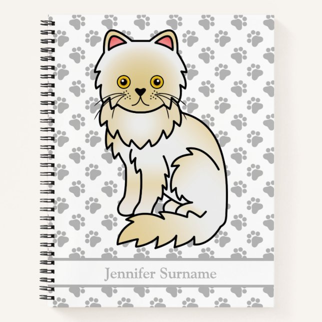 Creme Persian Niedlich Cartoon Cat & Custom Text Notizbuch (Vorderseite)