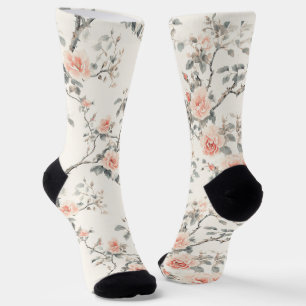 Creme-Pfirsich-Blütenrosen Socken