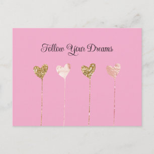 Creme-Pfirsich-Gold-Glitter-Rosa-Glam-Herzensfäden Postkarte