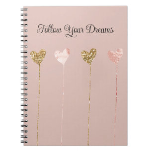 Creme-Pfirsich-Gold-Glitter-Rosa-Glam-Herzensschnü Notizblock