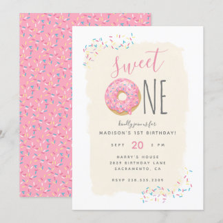 Creme | Pink Doughnut Sprinkle Sweet 1st Birthday Einladung