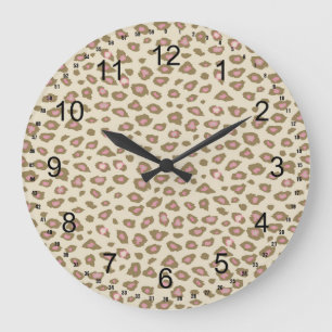 Creme Pink Leopard Print Große Wanduhr