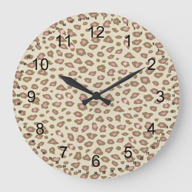 Creme Pink Leopard Print Große Wanduhr (Vorderseite)