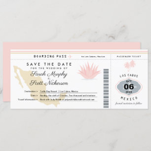 Creme Pink Mexiko Save the Date Boarding Pass
