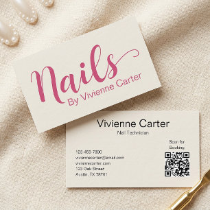 Creme-Pink-Typografie Nageltechniker-Salon Visitenkarte