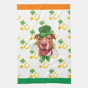 Creme Pitbull Ferienheim Dekoration St. Patrick's Geschirrtuch