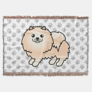 Creme Pomeranian Süßer Cartoon-Hund & Pfoten Decke