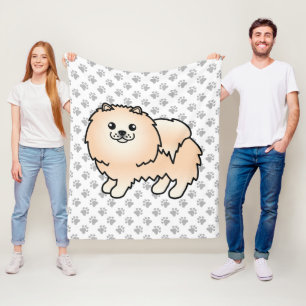 Creme Pomeranian Süßer Cartoon-Hund & Pfoten Fleecedecke