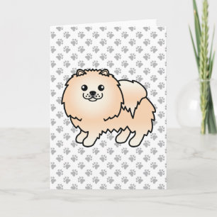 Creme Pomeranian Süßer Cartoon-Hund & Pfoten Karte