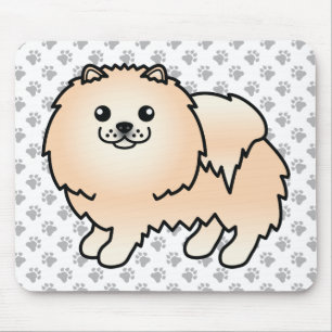 Creme Pomeranian Süßer Cartoon-Hund & Pfoten Mousepad