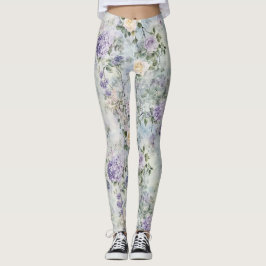 Creme Purple Blumen Leggings