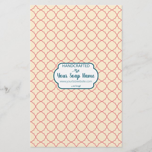 Creme & Red Quatrefolien Design Seifenwrap Papier (Vorderseite)