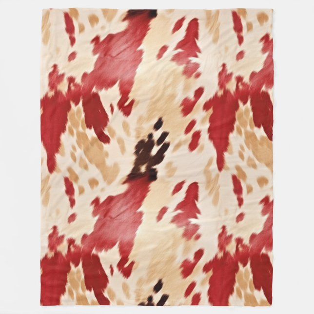 Creme Red Western Cowhide Fleecedecke (Vorderseite)