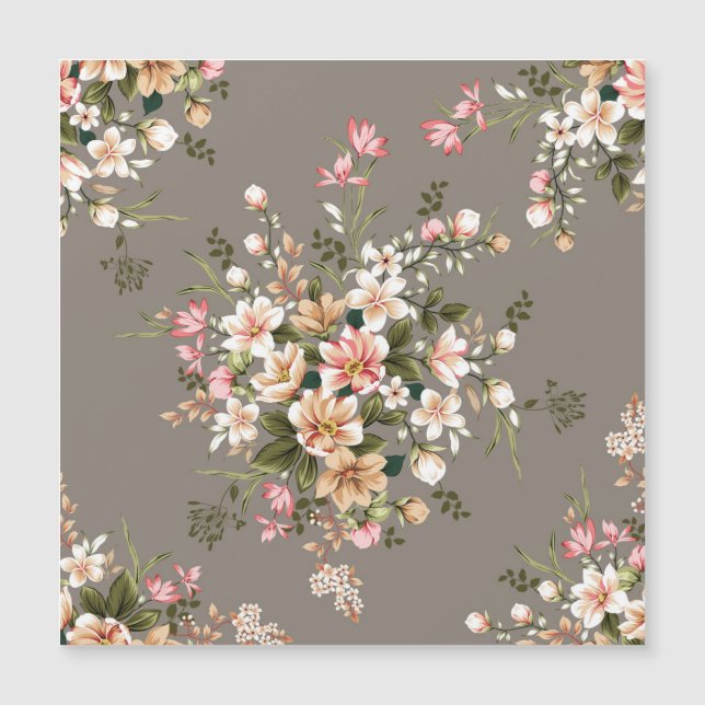 Creme, rosa Blume auf grau. Magnetkarte (Vorderseite)