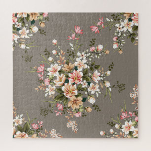 Creme, rosa Blume auf grau. Puzzle