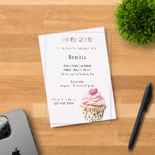 Creme Rosa Herz Cupcake Leopard Geburtstag Acryleinladungen