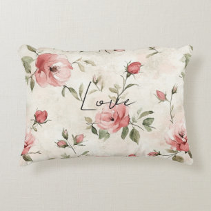 Creme-Rosa Rosen Floral Dekokissen