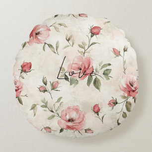 Creme-Rosa Rosen Floral Rundes Kissen