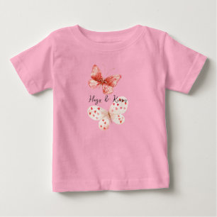 Creme Rosa Rote Herzen Schmetterlinge Baby T-shirt
