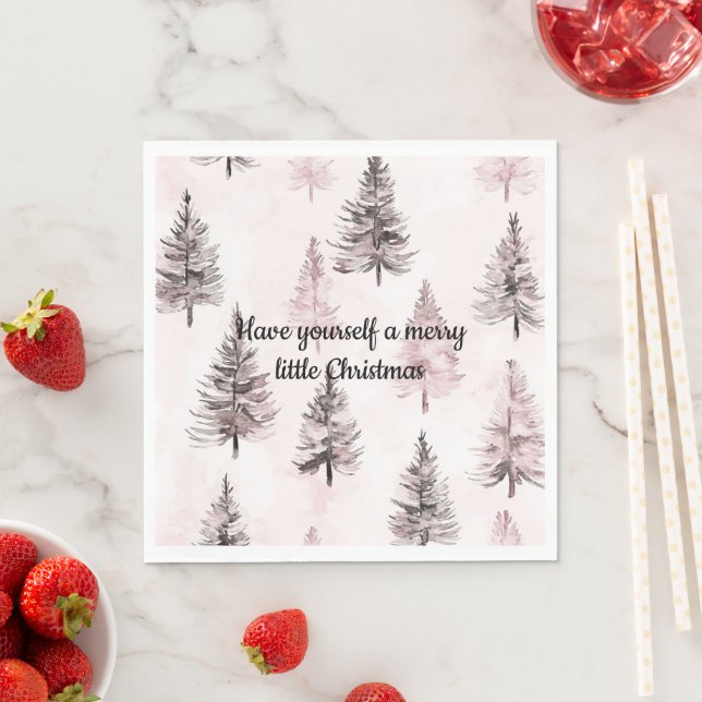 Creme Rosa Weihnachtsbäume Serviette (Beispiel)