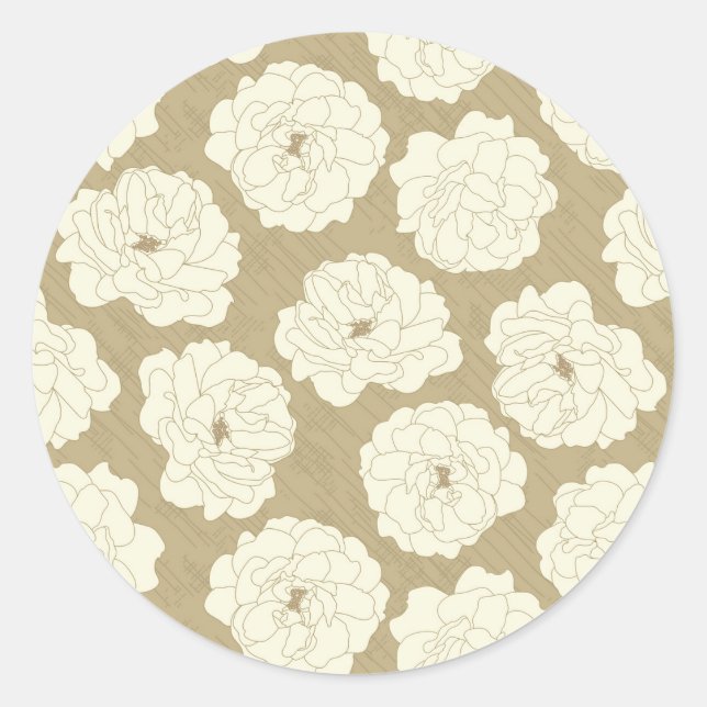Creme Rose auf Golden Beige - nahtlos. Runder Aufkleber (Vorderseite)