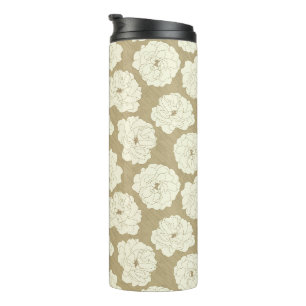 Creme Rose auf Golden Beige - nahtlos. Thermosbecher