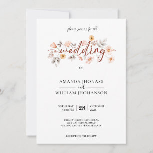 Creme Rose Botanische Pampas Grass Boho Hochzeit Einladung