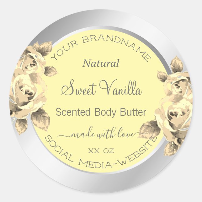 Creme-Rose Gelbe Blumenverpackungen Etiketten Runder Aufkleber (Vorderseite)