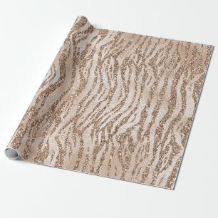 Creme Rose Gold Glitzer Zebra Print Geschenkpapier