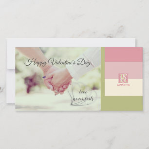 Creme Rose Green Romantic Palette Foto Monogram Feiertagskarte