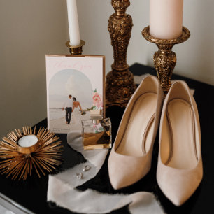 Crème & Rose   Romantische Frühlingsflorale Hochze Dankeskarte