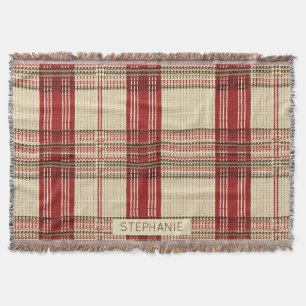 Creme-Rot-Braun-Kozy-Strick-Tartan-Kariert Decke