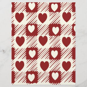 Creme & Rot Kariert mit Herzen Papier