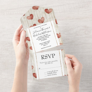 Creme Rot Romantische Herzen Hochzeit All In One Einladung