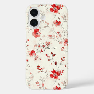 Creme Rote Blumen iPhone 16 Hülle