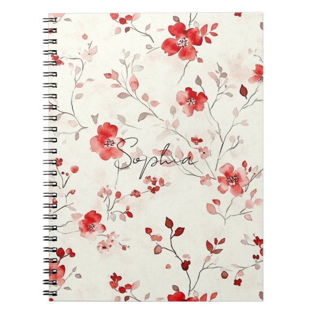 Creme Rote Blumen   Notizblock (Vorderseite)