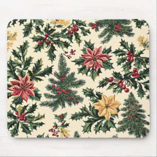 Creme-roter Weihnachtsstern-Stechpalmen-Weihnachts Mousepad
