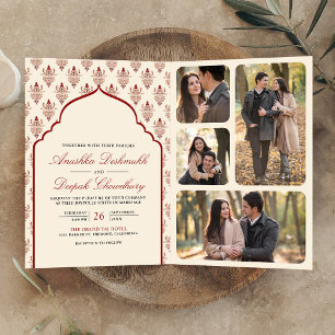 Creme Rotes Ikat All in One Indische Hochzeit Einladung