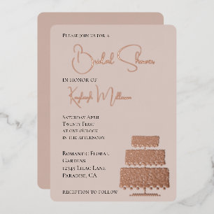Creme-Rouge-Glamour-Diamanten-Kuchen-Junggesellinn Folieneinladung