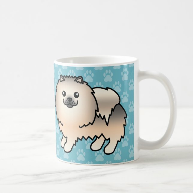 Creme Sable Fluffy Spitz Hunde auf blau Tasse (Rechts)