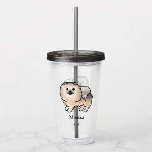 Creme Sable Pomeranian Cartoon Hund & Name Acryltrinkbecher